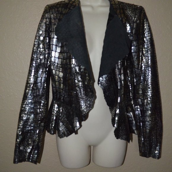 NWOT $1313 Sz 36 2 XS S Isabel Marant Black Croc Print Leather Silver Jacket - Picture 4 of 11